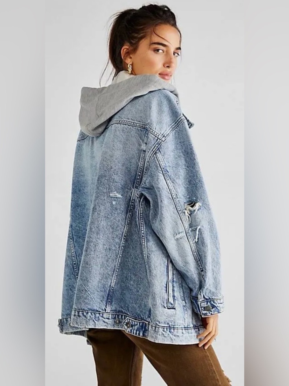 NWT We The Free Light Blue Denim Jacket with Gray Flawless Hooded Denim Jacke